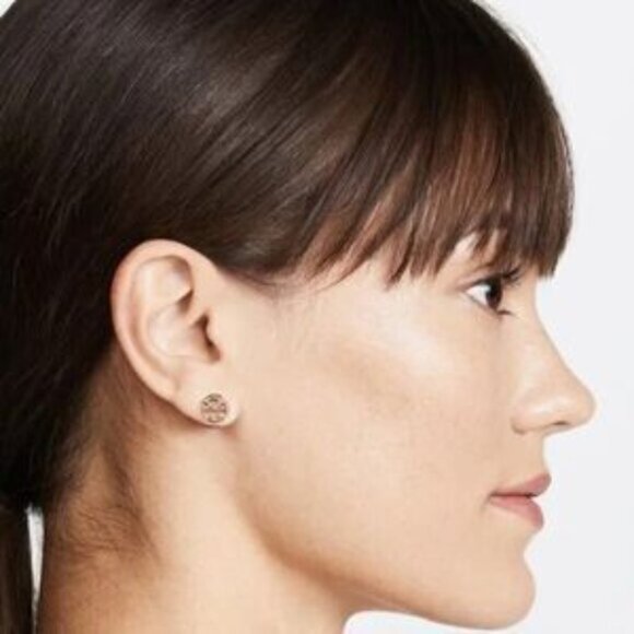 New?Tory Burch Gold Logo Miller Stud Earrings - Picture 5 of 5